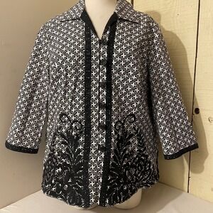 Drapers & Damons REVERSIBLE Statement‎ Jacket Blk White Button Up Embroidery